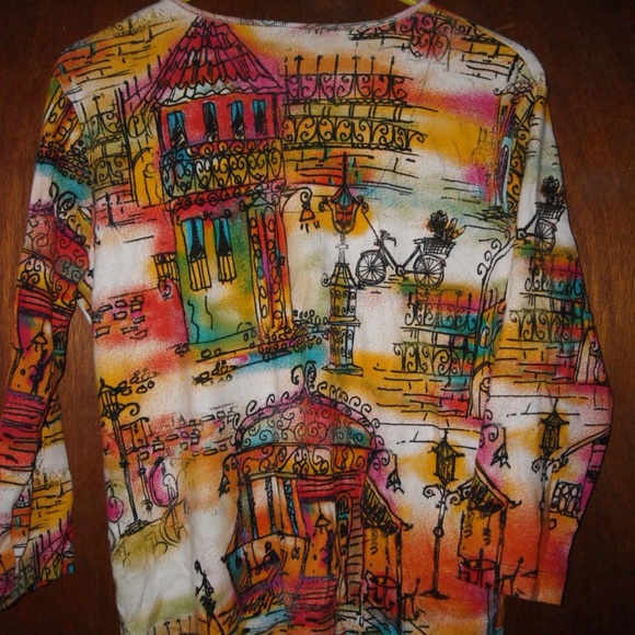 Chicos Shirt  Colorful Cotton V Neck 3 Large - Picture 2 of 5